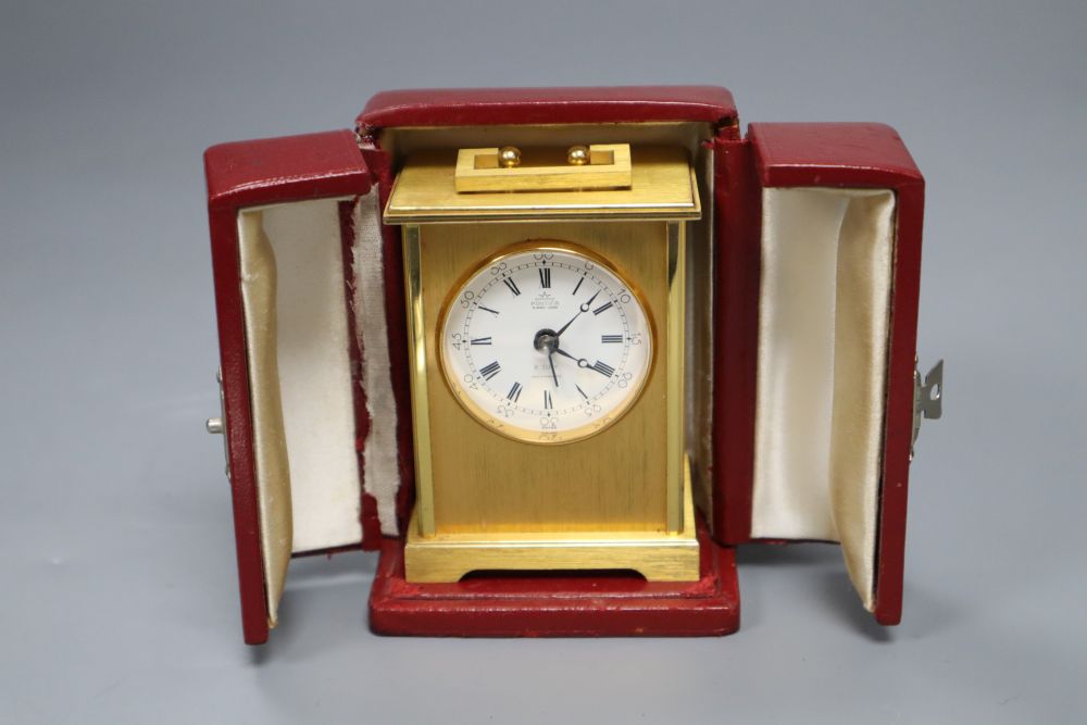 A cased Pontifa carriage timepiece, height 11.5cm incl. case